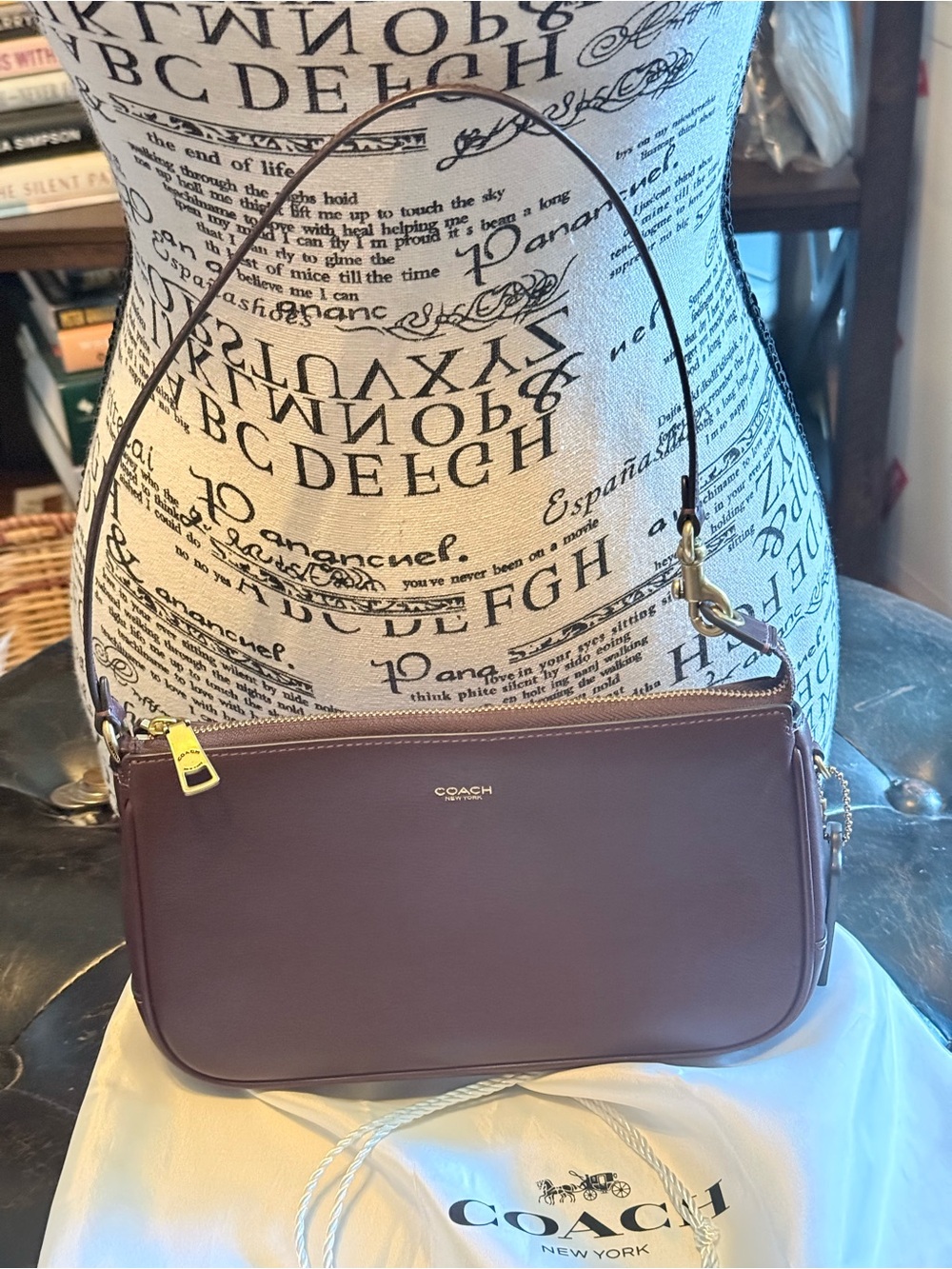 Coach Plaza 22 Leather Shoulder Bag, Plum/Dark Cherry, Gold Hardware